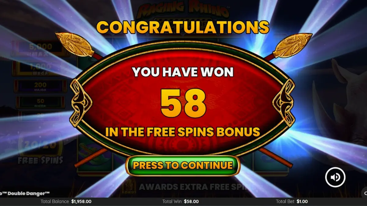 Pemandangan savana Afrika dalam slot Raging Rhino Double Danger