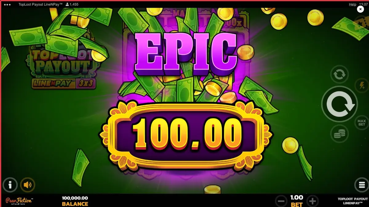 Tampilan visual slot TopLoot Payout LineNPay dengan tema harta karun dan emas